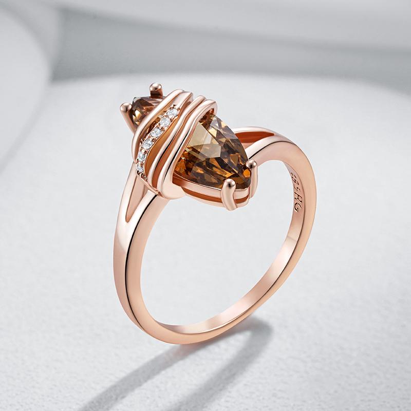 Fashion Brown Natural Zircon Vintage Ring For Women Unique Geometry  Rose Gold Color High Quality Daily Jewelry