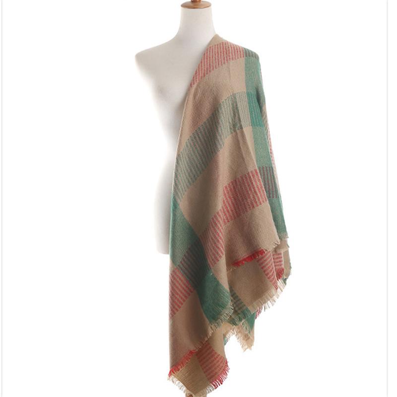 Autumn and Winter Women's Two-color Cross-striped Shawl, Plaid Multi-color Shawl, Student Scarf, Imitation Cashmere Fringed Dual-purpose