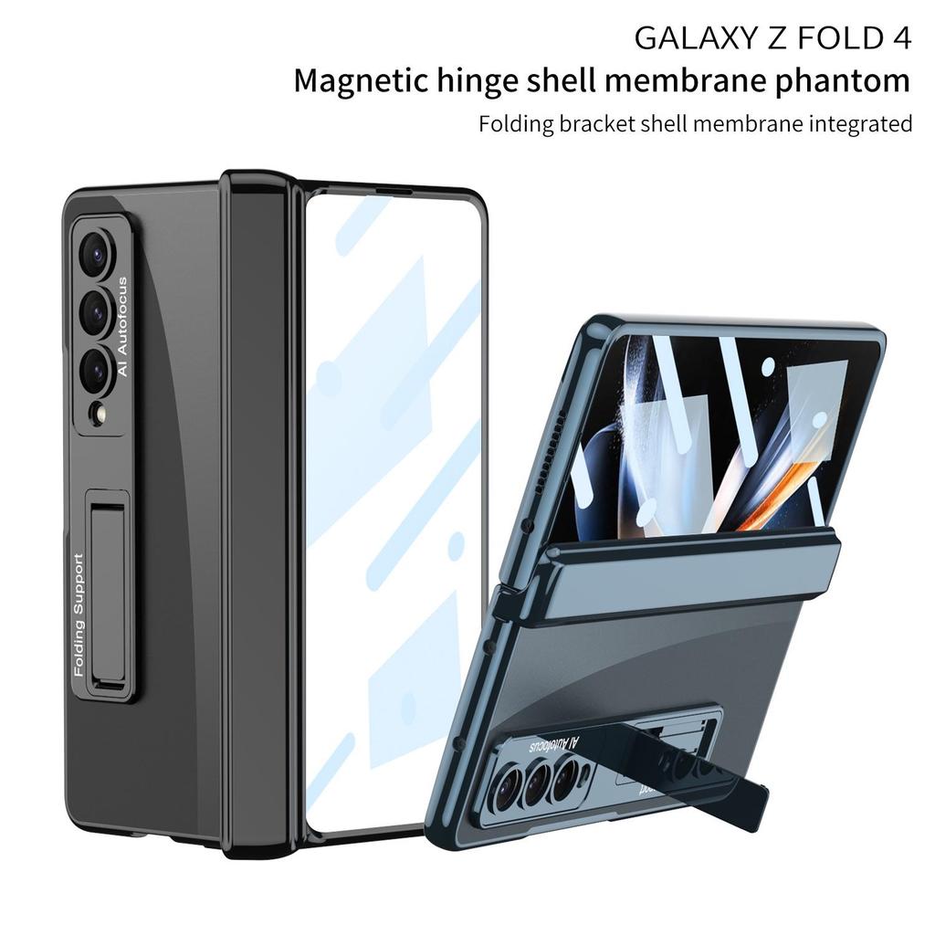 Samsung Z Fold 4 Transparent Magnetic Stand Case with Electroplated Phantom Design