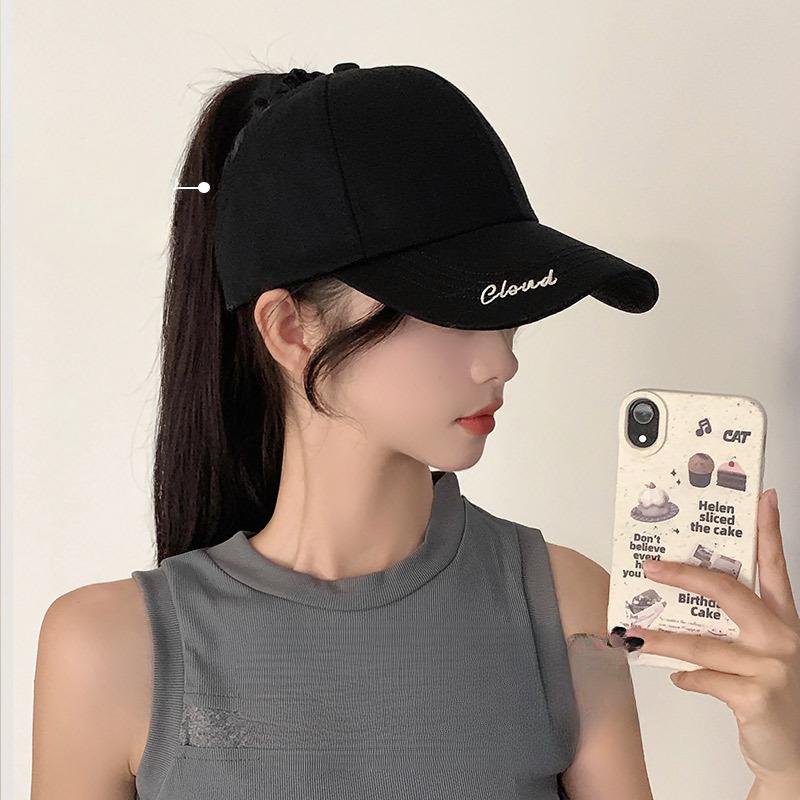 Damen Sommer Großer Hut mit Hohem Pferdeschwanz Sonnenschutz Schwarz Gesicht Klein Leerer Oberteil Baseballkappe