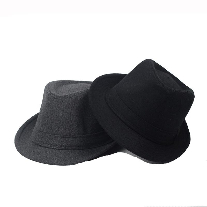 Top Hat Autumn and Winter Woolen Solid Color Small Edge Men's Jazz Hat Material Autumn and Winter Thermal Hat Old Man Hat Gentleman Hat