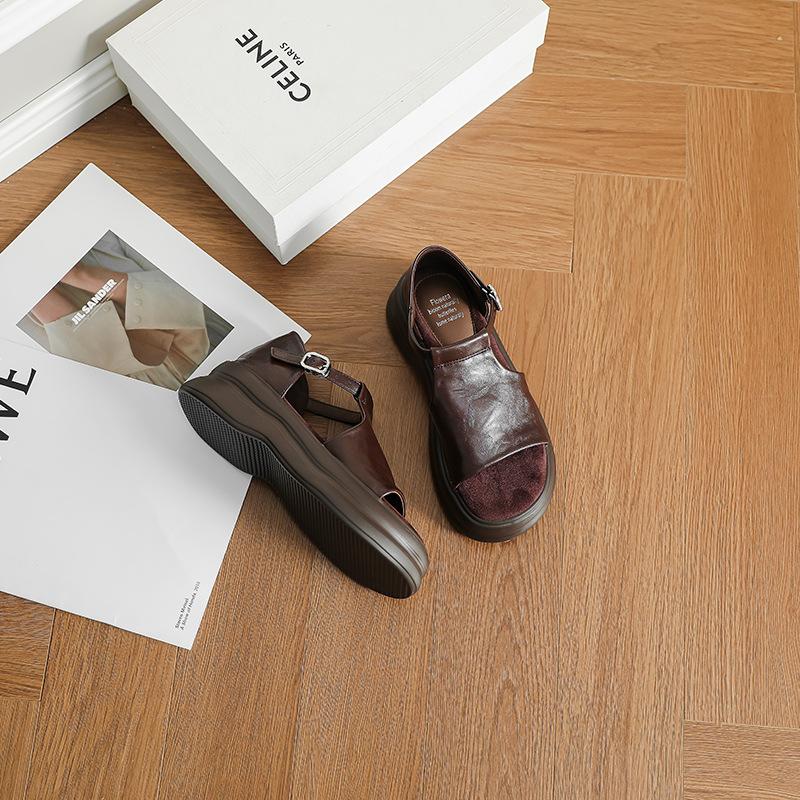 

Retro style heightened platform sandals women s 2025 summer new models with skirts are beautiful and not tired of versatile Roman sandals 40 коричневый