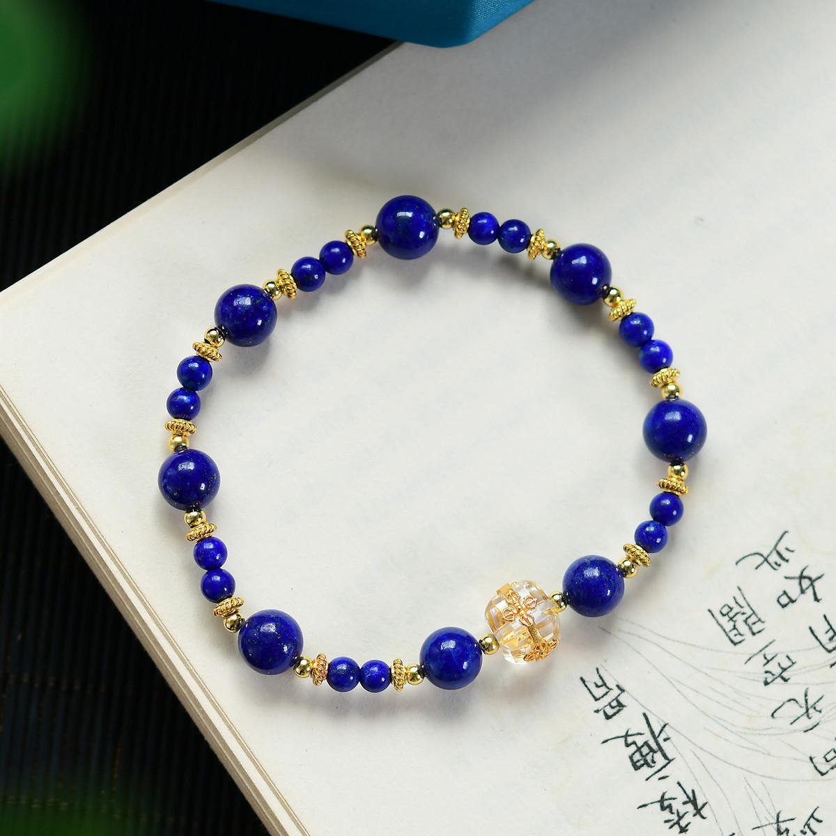Chinese Style Lapis Lazuli 925 Silver Vajra Bracelet 7.5 mm