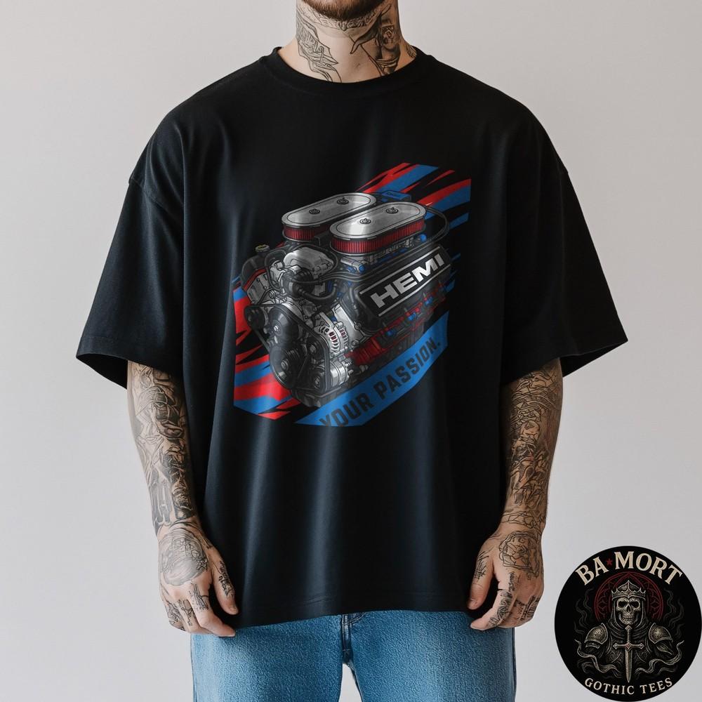 HEMI Men TShirt Mopar Fuel Your Passion Engine Graphic Crew Neck Tee Unisex T-Shirt XXXL