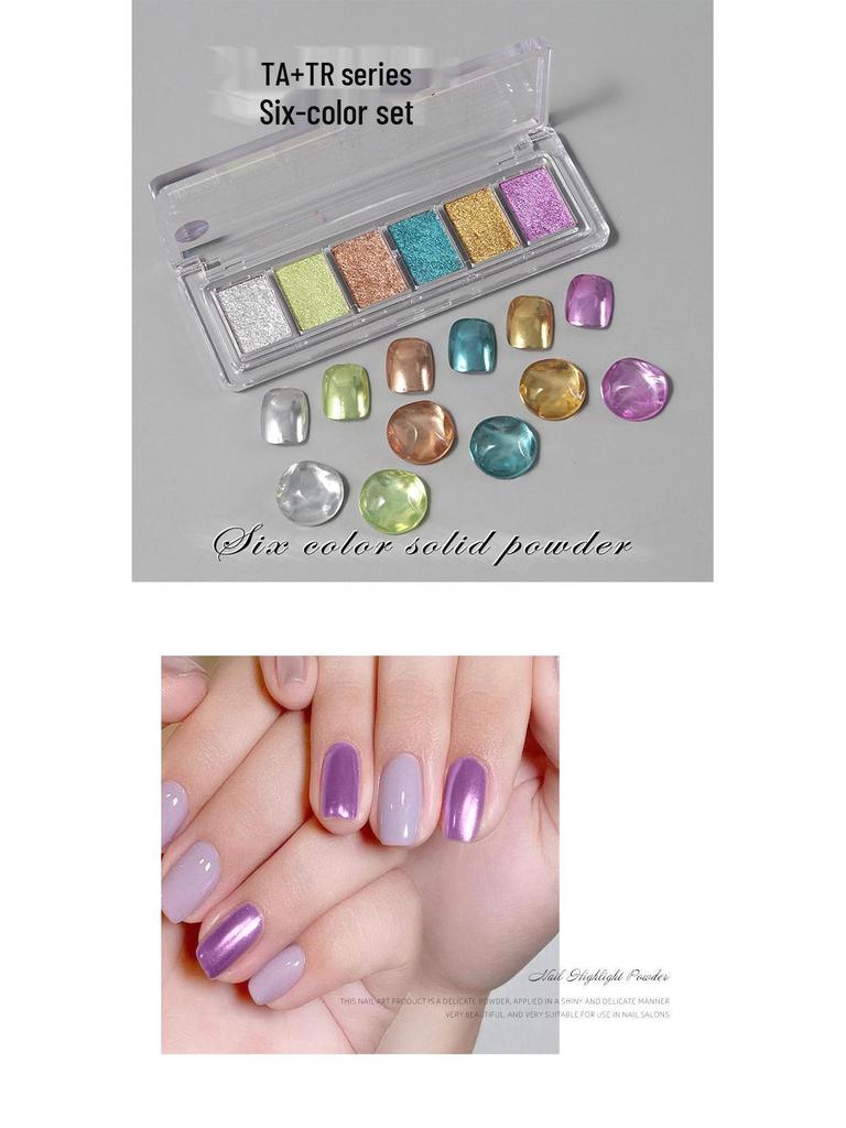 Solid Magic Mirror Powder: 6-Color Nail Salon Bright Eyeshadow Palette - Mermaid Fairy Aurora Outlining Powder