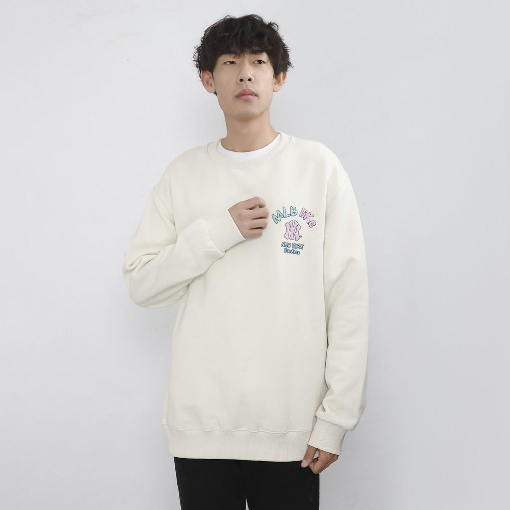 MLB New York Yankees, Round Neck Fleece Loose Fit Hoodie Sweatshirt Winter Unisex Cream 3AMTL5116-50CRS