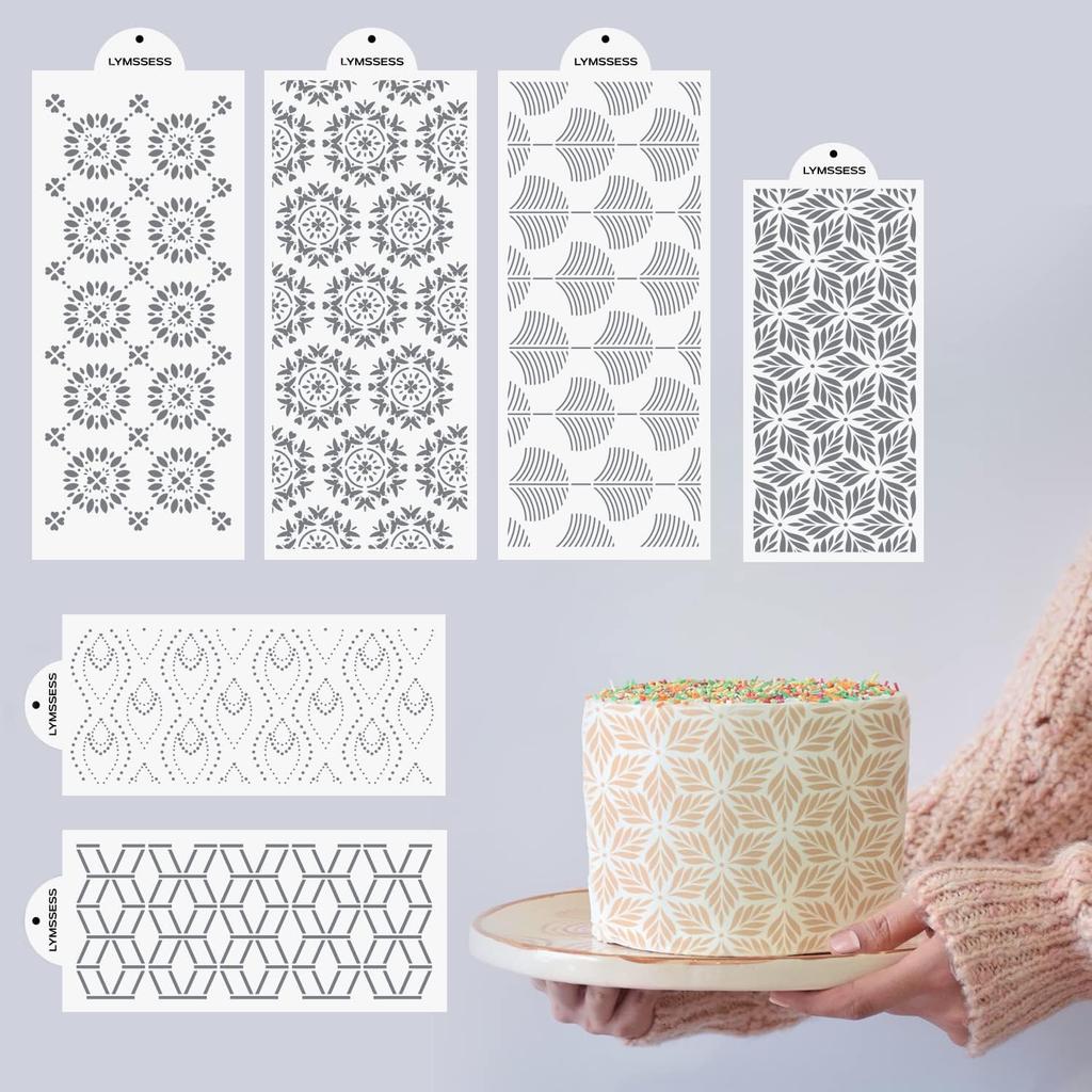 6PCS Cake Stencils Decorating Buttercream, for Cake Decorating, Floral Hollow Lace & Templates for Wedding & Birthday Decor (Style B)
