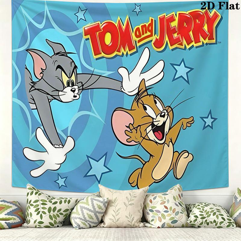 Mouse Cat Cartoon Wall Tapestry Aesthetic Wall Hanging Printed Fabric Blanket Decorative Tapestries for Bedroom Living Room Home Decor