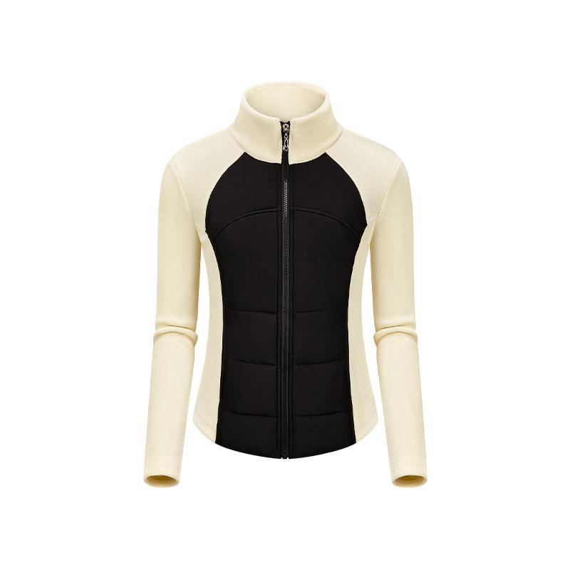 

Women s Colorblock Quilted Fleece Golf Jacket - Warm, Long Sleeve, Stand Collar, Autumn/Winter Activewear Large