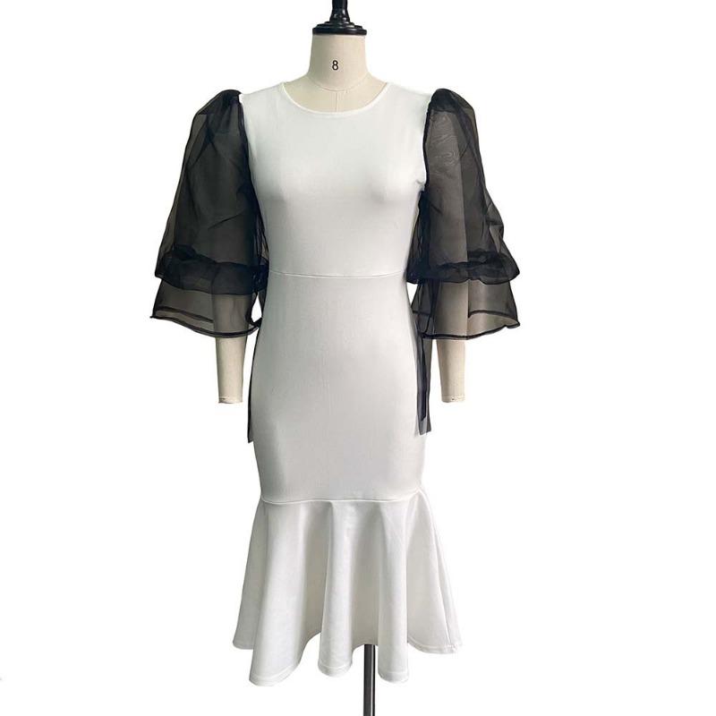 Mesh splicing fishtail dress dress fashionable large size hip wrap dress