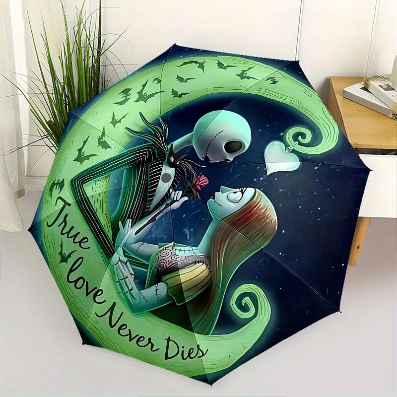 

Jack Skellington, Sally Automatic Opening and Closing Umbrella - 8 Ribs Portable Folding Umbrella with Plastic Handle, Suitable for Leisure
