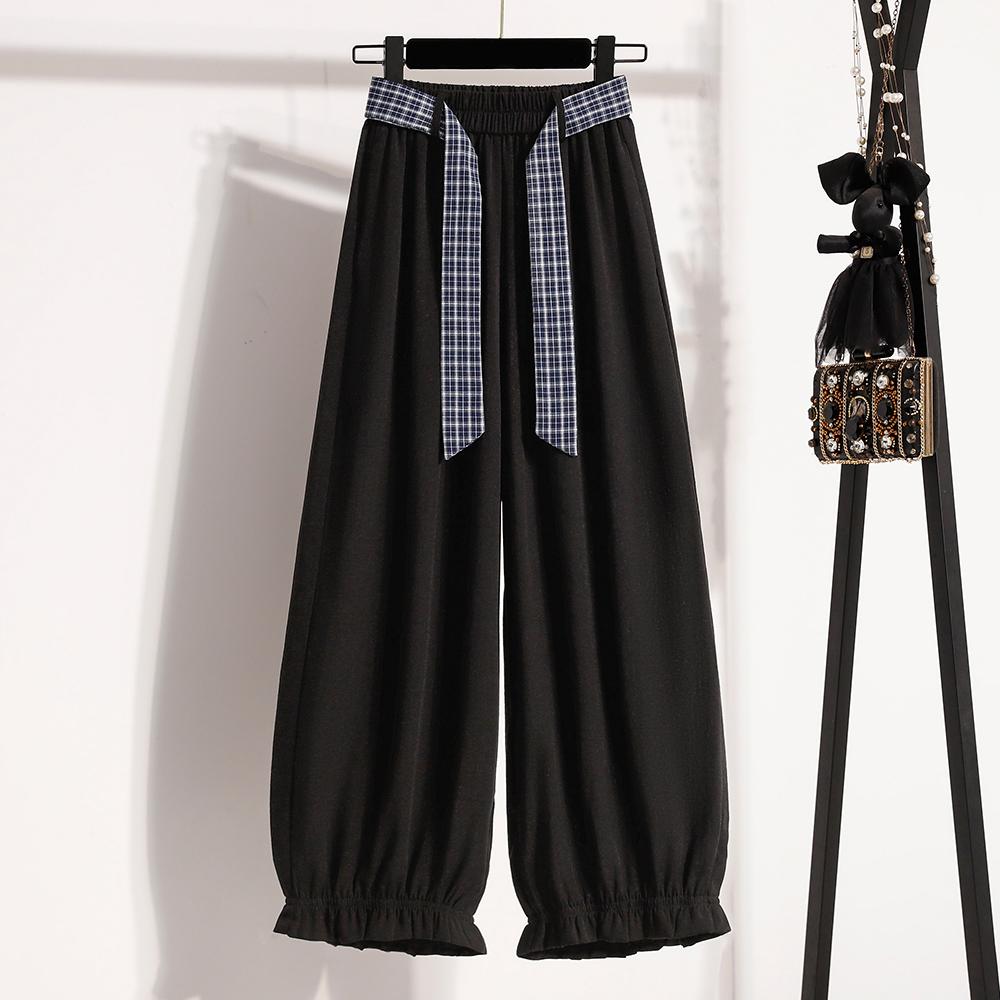 DIMANAF 2026 Plus Size Summer Women Pants Cotton Thin Elastic Waist Oversize Fashion Lady Casual Long Pants Solid Black