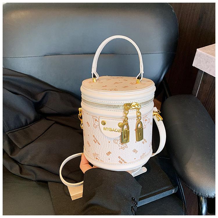 

Премиальная версия сумка-ведро женская 2025 весна и лето новая мода портативная сумка-цилиндр ретро с принтом сумка-мессенджер белый