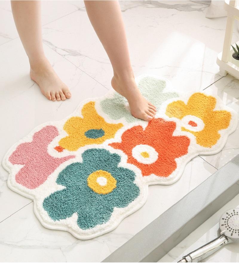 Inyahome Cute Floral Shaped Floor Bathroom Rugs Mats Kitchen Floor Mat Water Absorbent Non-Slip Modern Carpet Tapete Banheiro