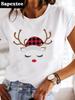 Deer Plaid Face Trend Women Fashion Christmas New Year Holiday Tee Clothes Clothing Print Graphic Short Sleeve T Female Tshirts