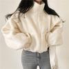 Women's Autumn and Winter Stand Collar Warm Imitation Lamb Zipper Cardigan Plush Thermal Jacket