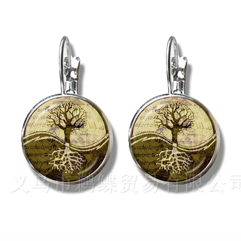 2018 Yin Yang Peace Tree of Life Glass Time Gem Earrings Tai Chi Trendy Glass Dome Silver Plated Stud Earrings For Women Gift