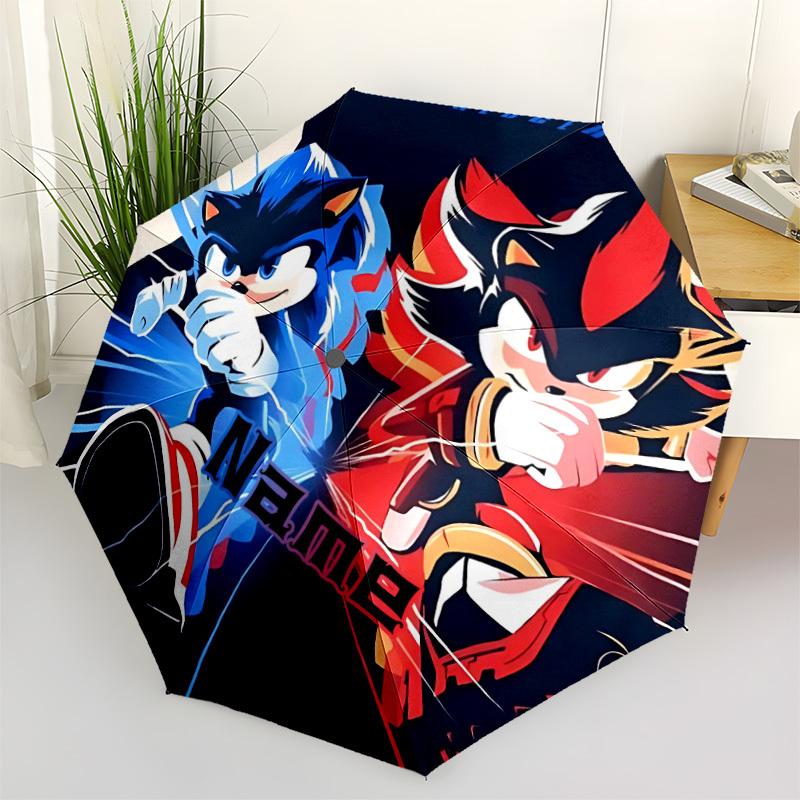 1PC Sonic Vs Shadow - Custom Name Automatic Folding Umbrella - Compact 8-Rib Design, Durable Plastic & Iron, Daily Use S0106011
