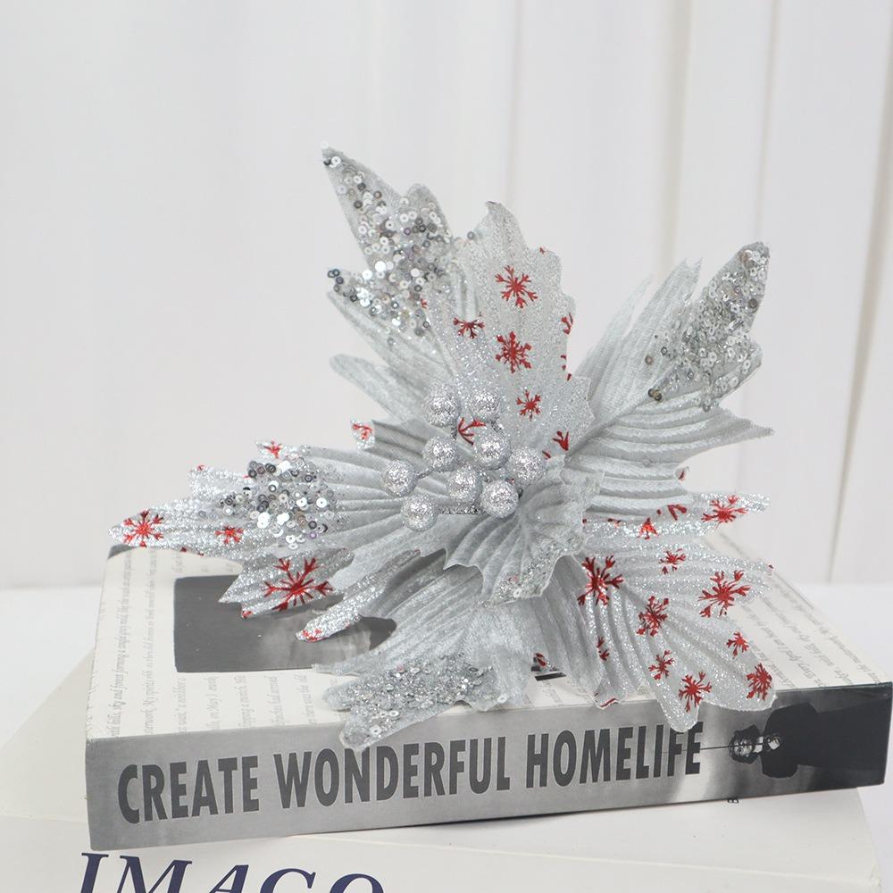 

Flannel Christmas Artificial Flowers 26cm Decorative Flowers New Xmas Tree Decorations New Year серебряный