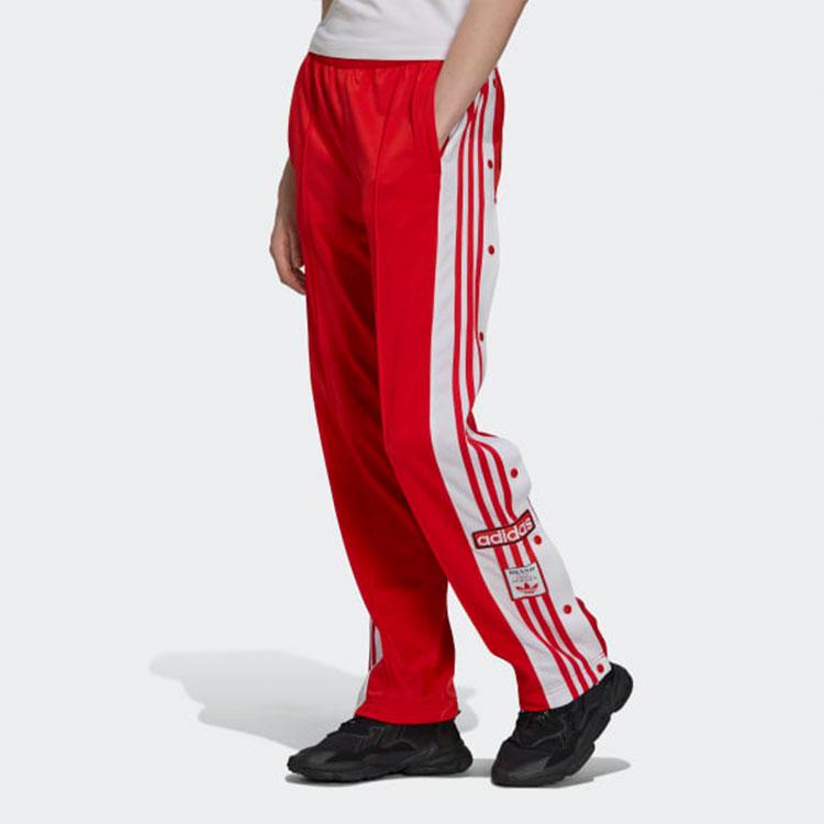 adidas Striped Logo Print Casual Sports Long Pants Women Bottoms Red H34672