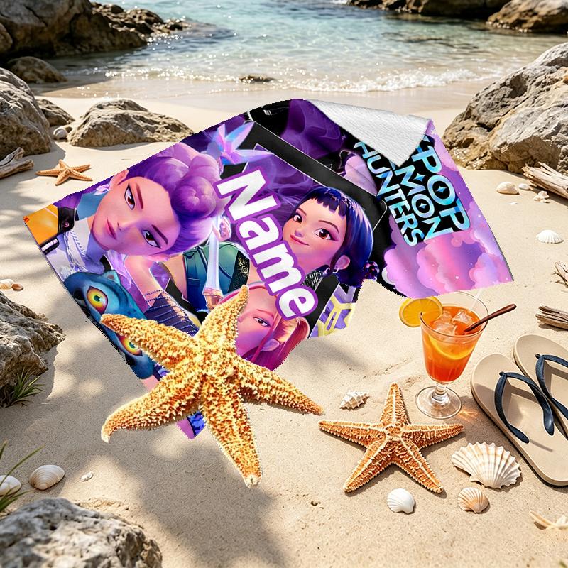 Custom Name Personalized KPop Hunters Print Beach Towel, for Trip Camping Beach Party Home Decor, Birthday Gift for Family & Friends