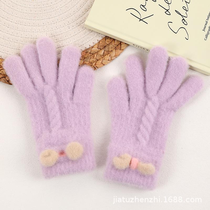 New Embroidered Gloves Female Cute Cartoon Smiley Face Bear Autumn and Winter Warm and Cold-proof Men's and Women's Needles