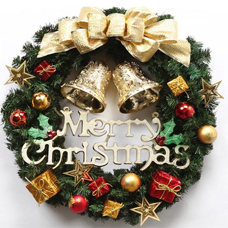 30cm Artificial Christmas Wreath For Front Door Red Bow Bell Christmas Wreath Door Hanging Window Ornaments Christmas Decoration
