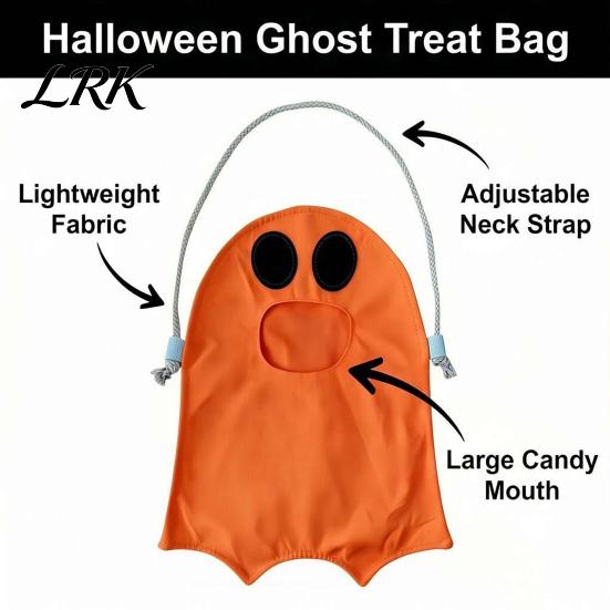 Classic Halloween Trick Or Treat Bag or Candy for Kids, Cute Ghost with Handle, Oxford Cloth Snack Holder Party Favors Kids Goodie Bags