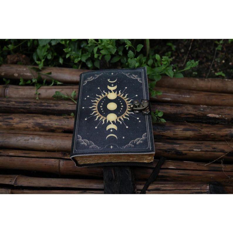 Sun Moon Leather Journal for Men Women 200 Pages of Antique Handmade Deckle Edge Vintage Paper Traveling Sketchbook