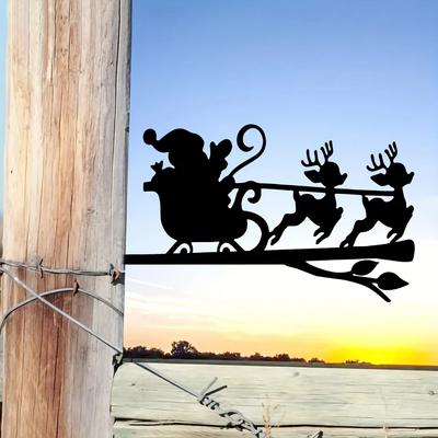 Zwei kleine Rehe ziehen Schlitten auf Ast Eisenkunst Silhouette - Haus Garten Hof Terrasse Außendekoration für Weihnachten