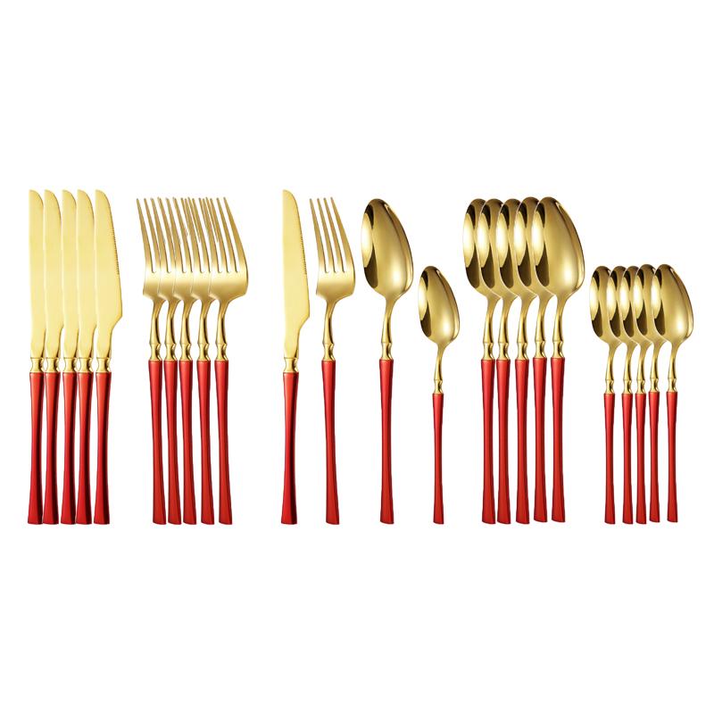 24pcs Stainless Steel Cutlery Black Gold Mirror Dinnerware Set Tableware Knife Fork Coffee Spoon Flatware Dishwasher Safe Dinner