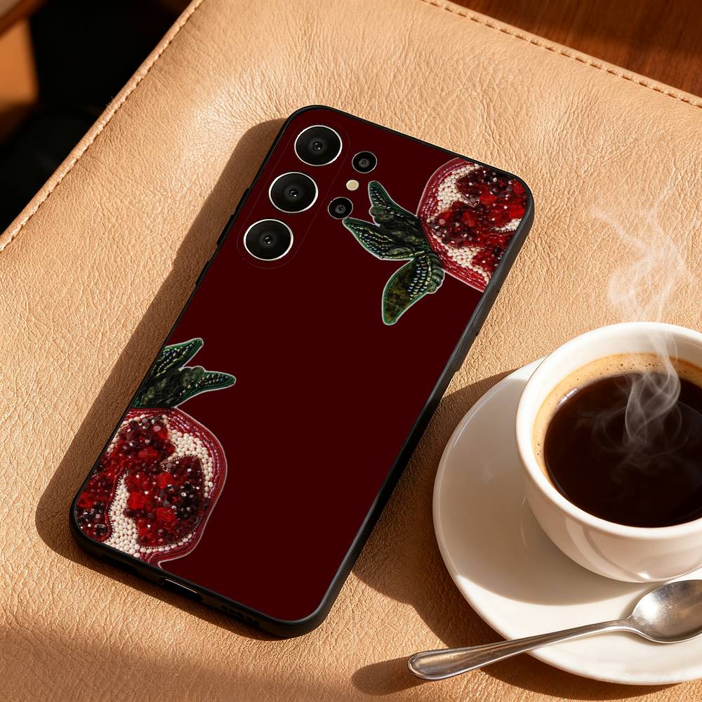 Red C-Cherry Pomegranate Raspberry Phone Case For Samsung S26,S25,S24,S21,S22,S23,S30,Ultra,S20,FE,Lite,10,9,Black Cover