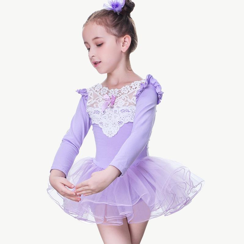 2021 Girls' Ballet Dance One-Piece Lace Skirt Suit