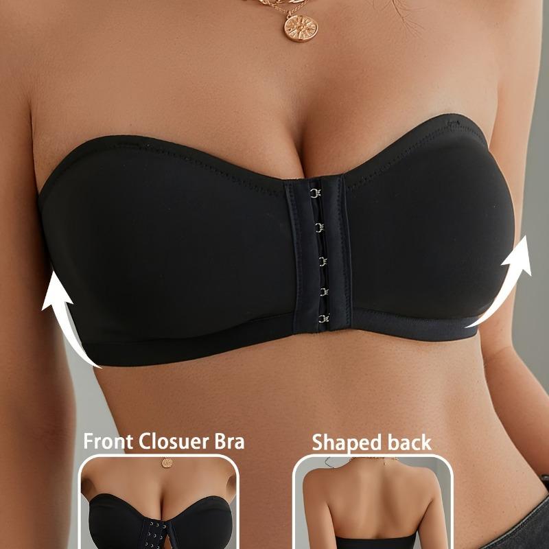 

Strapless Front Closure Bra Anti-Slip Padded Bralette Invisible for Wedding Party Dress S чорний