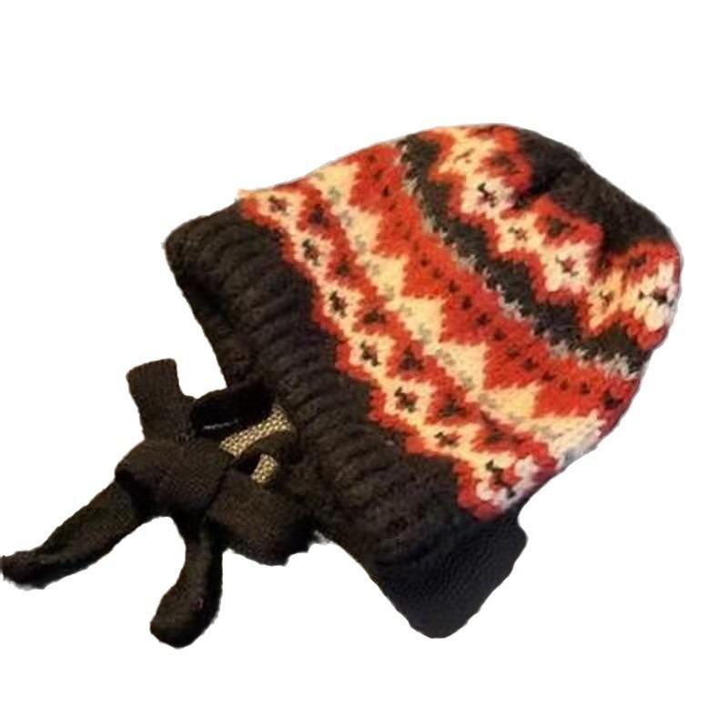 E Knitted hat Children's retro dual-purpose bag hat Warm wool hat Ear protection Street style