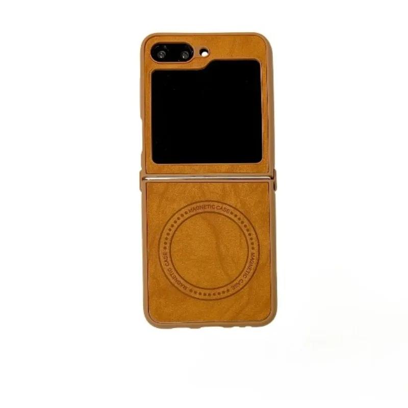

Samsung Galaxy Z Flip Magnetic Wireless Charging PU Leather Phone Case Protective Cover for Flip 7 6 5 4 3 Galaxy Z Flip7 коричневий