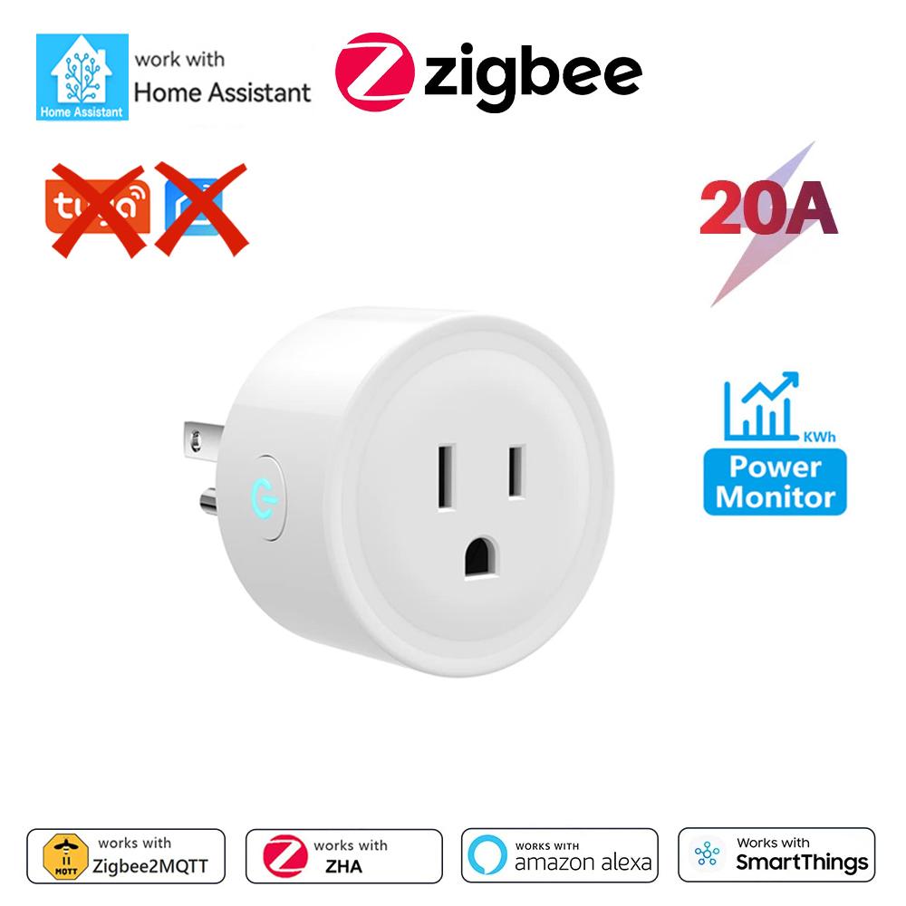 Zigbee2MQTT Smart Plug Zigbee US Socket 20A Wireless Home Outlet with Power Monitor APP Control Works with Alexa Home Assistant