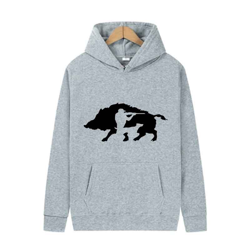 Wild Boar and Hunter Print Beast Men's Hooded Sweatshirt Long sleeved Casual Hoodie Warm Street Clothing Winter Fashion Top
