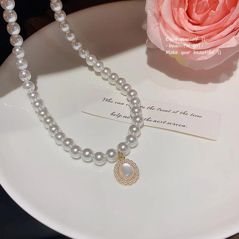

Korean Elegant Imitation Pearl Beads Necklace for Women Ladies Fashion Opal Pendent Necklace Choker Wedding Party Jewelry Gift