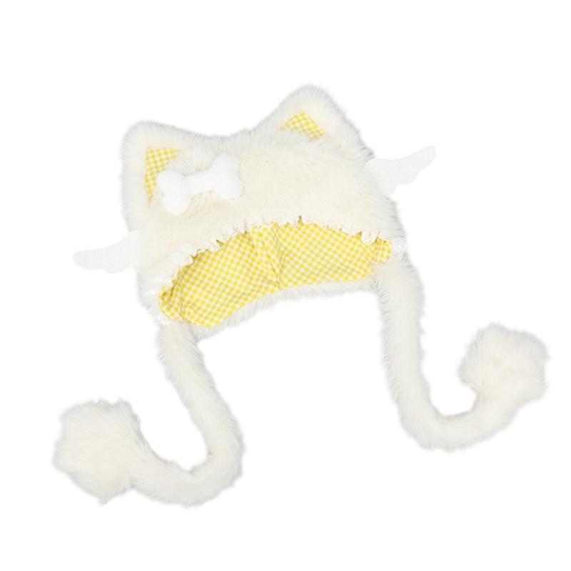 Furry Cartoon Head Cover with Ear for Outdoor Sports Furry Hat Kitten Oversized Headgear Hat for Winter
