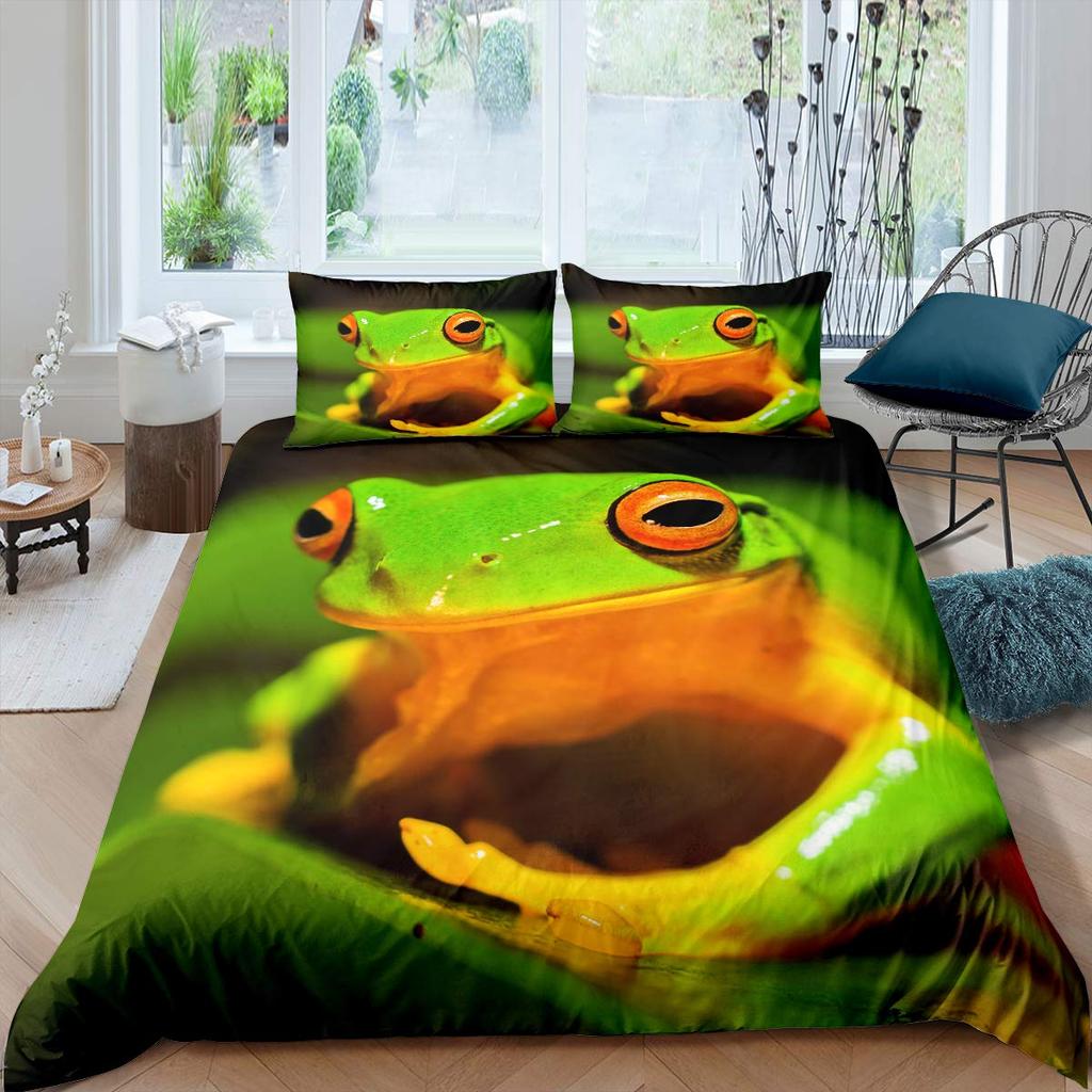 3D Frog Family King Queen Duvet Cover Little Tree Frog Bedding Set Tropical Nature Animal Quilt Cover Polyester Comforter Cover
