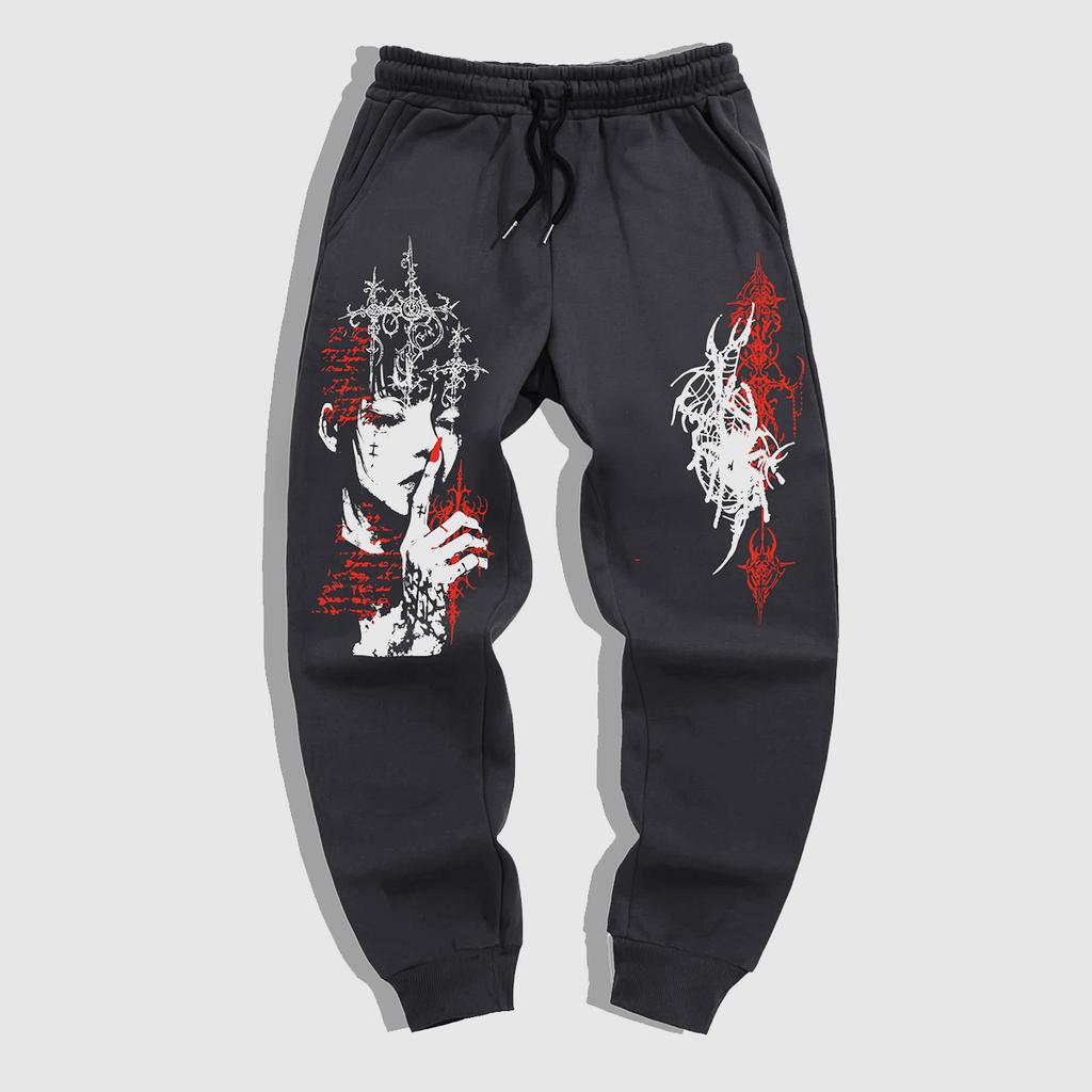 Men's Gothic Style Jogger Pants - Winter Warmth Casual Athletic Track Pants with Elastic Waist & Cuffed Hem, Geometric Gothic Patterns