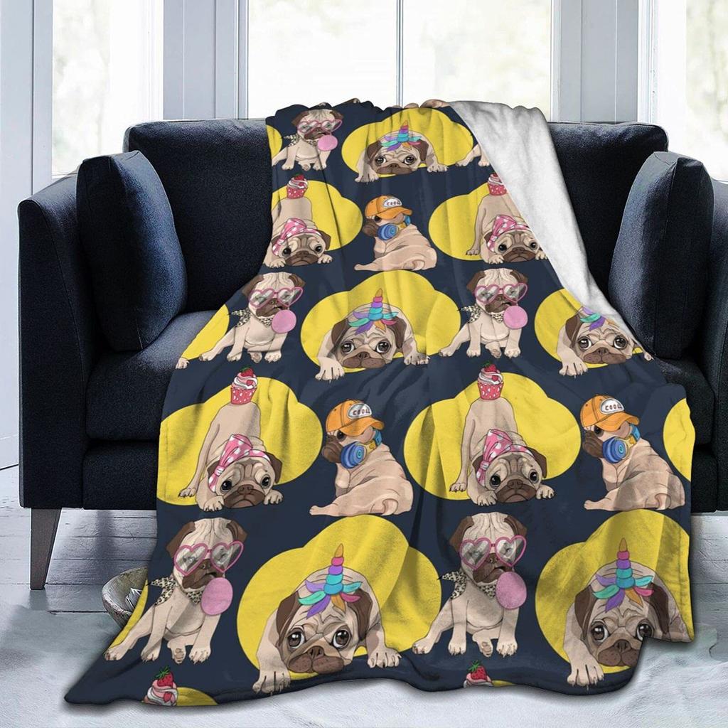 Colored Pug Fun Puppy Ultra Soft Lightweight Flannel Sofa Bed Blanket