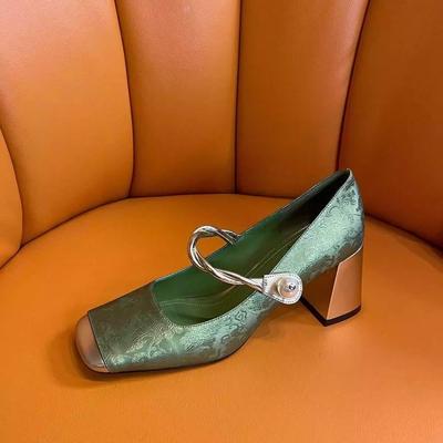 Fashion 2024 Autumn New Brand Square Toe Woman Chunky Heels Elegant Fashion Shoes Ladies High Heels Mary Jane Shoes Luxury Shoes