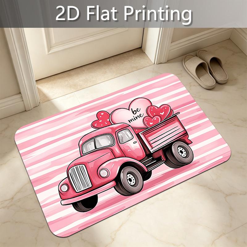 1pc Vintage Truck with Heart English Print Entryway Doormat, Non-Slip Machine Washable Extra Large Floor Mat, Indoor/Outdoor Flannel Mat - 1.02 cm Spo
