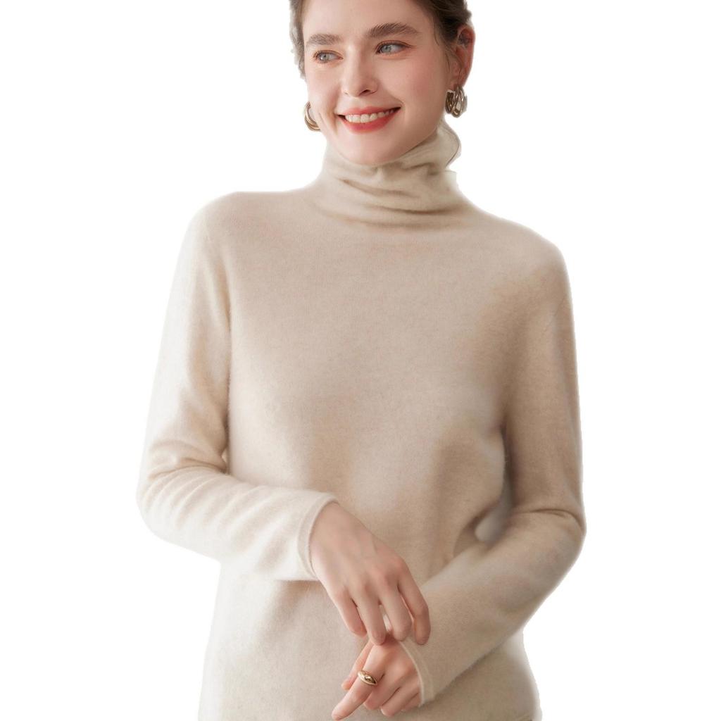 Women's Cashmere Turtleneck Sweater - Twelve-Needle Knit with Rolled Hem Comfortable Pullover for Autumn/Winter