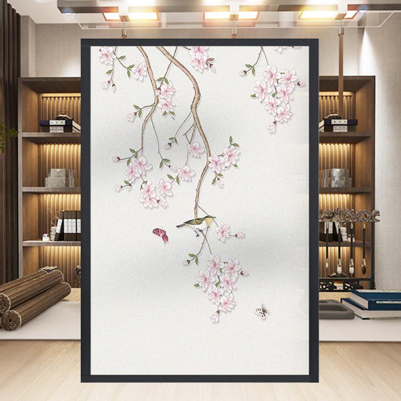 Chinese Style Flower Bird Window Film Home Bathroom Decor Frosted Window Stickers Static Cling Stained Privacy Glass Film