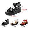 Fashion Fashion Patent Leather Shoes Women's Platform Wedges Sandals 2024 Summer Open Toe 6cm High Heels Sandals  Mom Beach Shoes