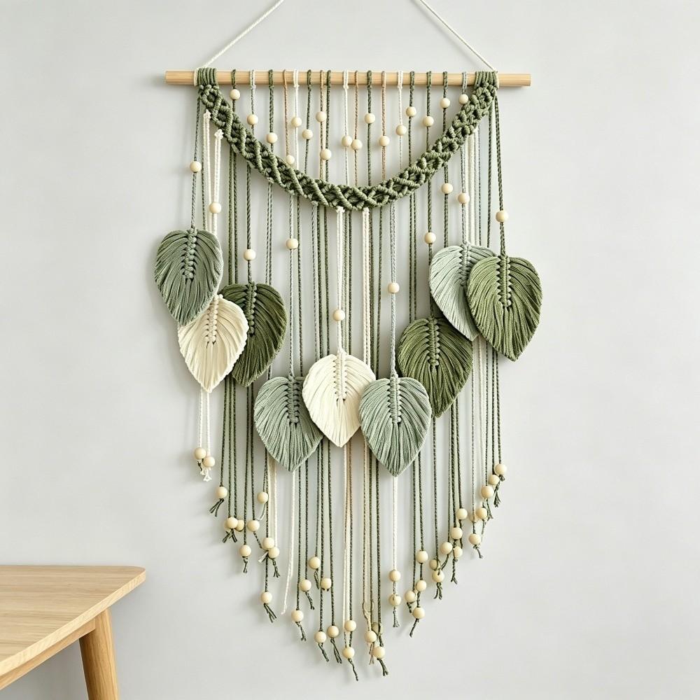 Handmade Woven Macrame Wall Hanging Cotton Rope Boho Wall Decor Leaf Wall Decor Living Room Decor