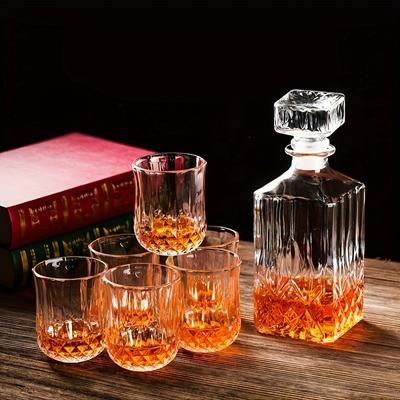 1 juego de decantador de whisky con 6 vasos (Licorera: 9.4'' / Vasos: 3,15'' de altura) Elegante accesorio de cristal para bar en casa, accesorio de espuma perlada Gif